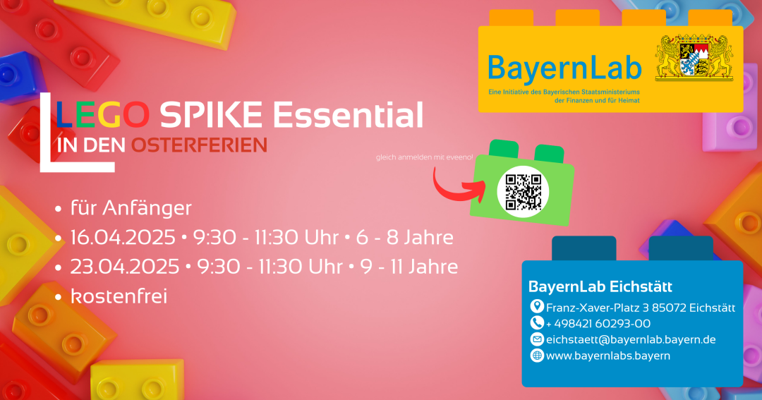 Werbeposter für den LEGO Spike Essential Workshop in den Osterferien 2025
